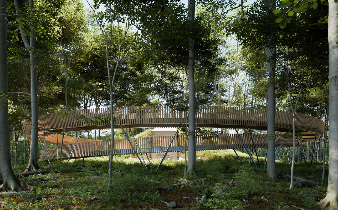 Um den Wasserspeicher herum soll der Waldtempel errichtet werden.