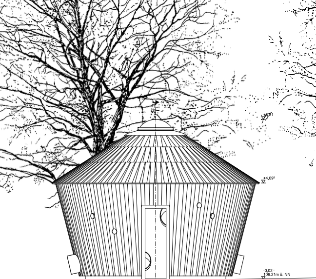 Das Borkenhäuschen wird am Rande des Panoramaweges errichtet. Quelle: Sauerzapfe Architekten GmbH