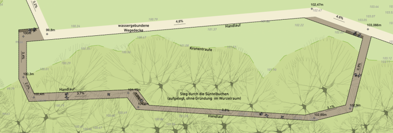 Auf dem Steg kann die Süntelbuchenallee erlebt werden. Quelle: huttereimann Landschaftsarchitektur GmbH 